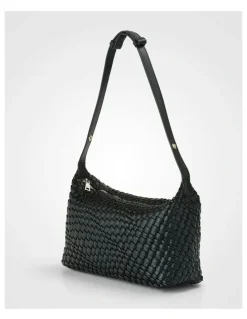Madison Accessories Logan Weave Zip Top Medium Hobo Shoulder Bag in Black