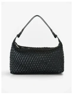 Madison Accessories Logan Weave Zip Top Medium Hobo Shoulder Bag in Black