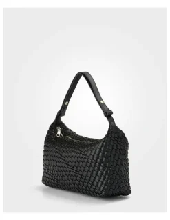 Madison Accessories Logan Weave Zip Top Medium Hobo Shoulder Bag in Black