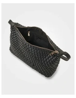 Madison Accessories Logan Weave Zip Top Medium Hobo Shoulder Bag in Black