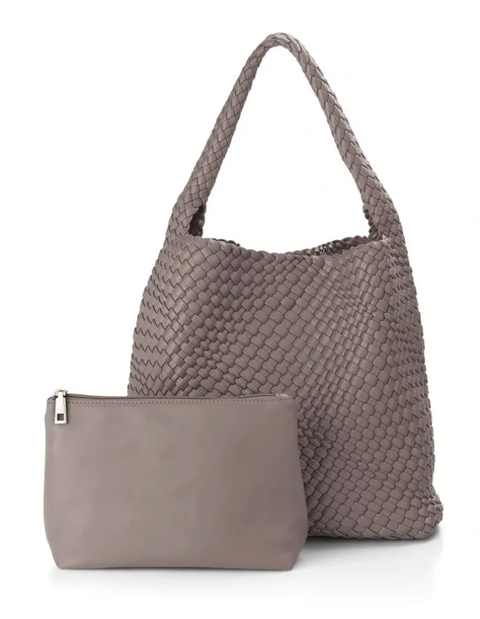 Madison Accessories Lydia Weave Large Hobo in Taupe