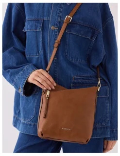 Madison Accessories Maya Medium Double Angled Zip Sling Crossbody Bag in Brown