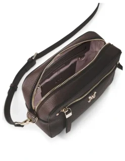 Madison Accessories Molly Camera Crossbody Bag Monogram Bag Strap in Chocolate