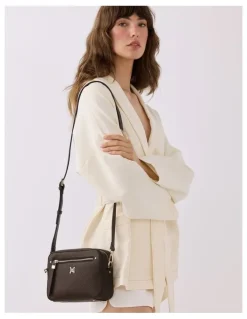 Madison Accessories Molly Camera Crossbody Bag Monogram Bag Strap in Chocolate