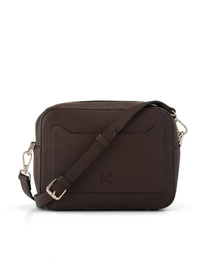 Madison Accessories Molly Camera Crossbody Bag Monogram Bag Strap in Chocolate