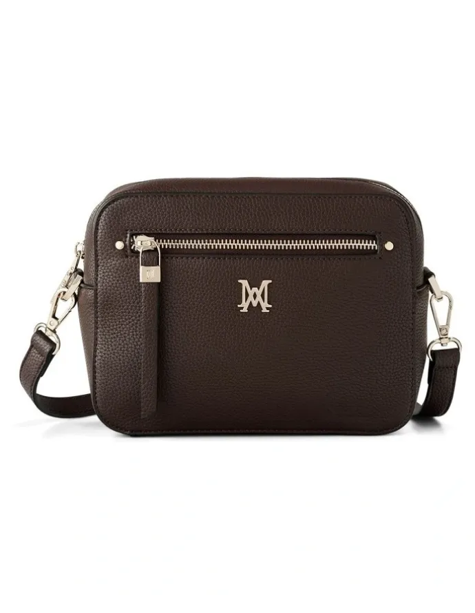 Madison Accessories Molly Camera Crossbody Bag Monogram Bag Strap in Chocolate