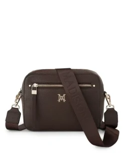 Madison Accessories Molly Camera Crossbody Bag Monogram Bag Strap in Chocolate