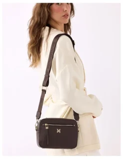 Madison Accessories Molly Camera Crossbody Bag Monogram Bag Strap in Chocolate