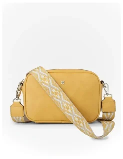 Madison Accessories Monica Camera Crossbody Bag + Aztec Strap in Yellow