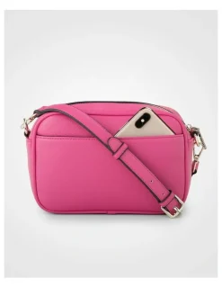Madison Accessories Monica Camera Crossbody Bag With Monogram Strap in Hot Pink