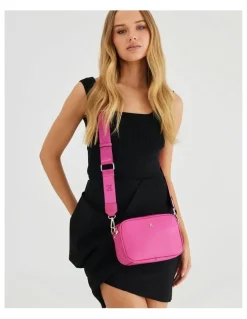Madison Accessories Monica Camera Crossbody Bag With Monogram Strap in Hot Pink