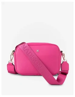 Madison Accessories Monica Camera Crossbody Bag With Monogram Strap in Hot Pink