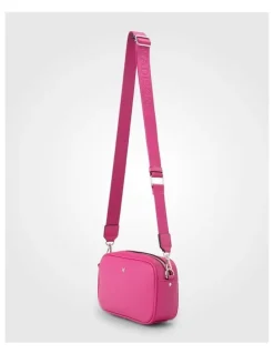 Madison Accessories Monica Camera Crossbody Bag With Monogram Strap in Hot Pink