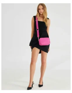 Madison Accessories Monica Camera Crossbody Bag With Monogram Strap in Hot Pink