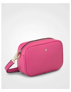 Madison Accessories Monica Camera Crossbody Bag With Monogram Strap in Hot Pink