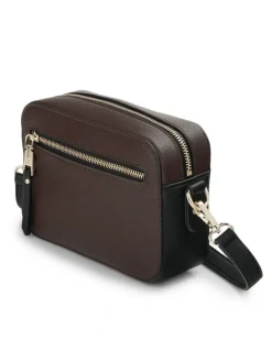Madison Accessories Nina Zip Front Camera Crossbody Bag in Chocolate / Black