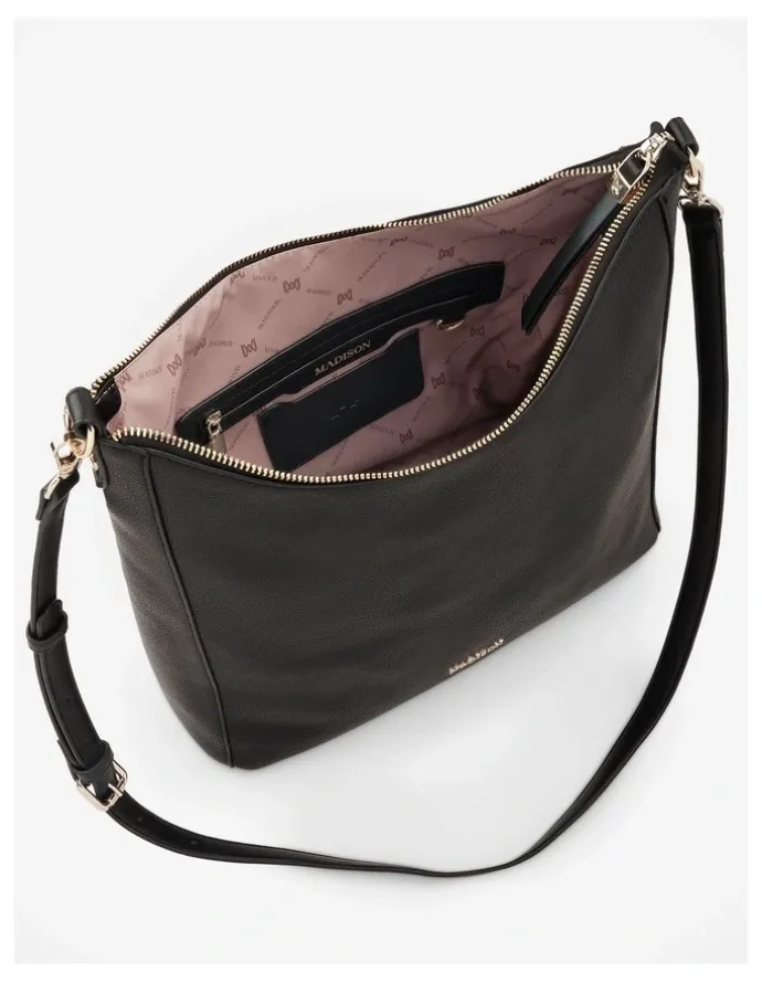 Madison Accessories Renata Large Hobo Shoulder Bag with Crossbody Strap in Light Tan