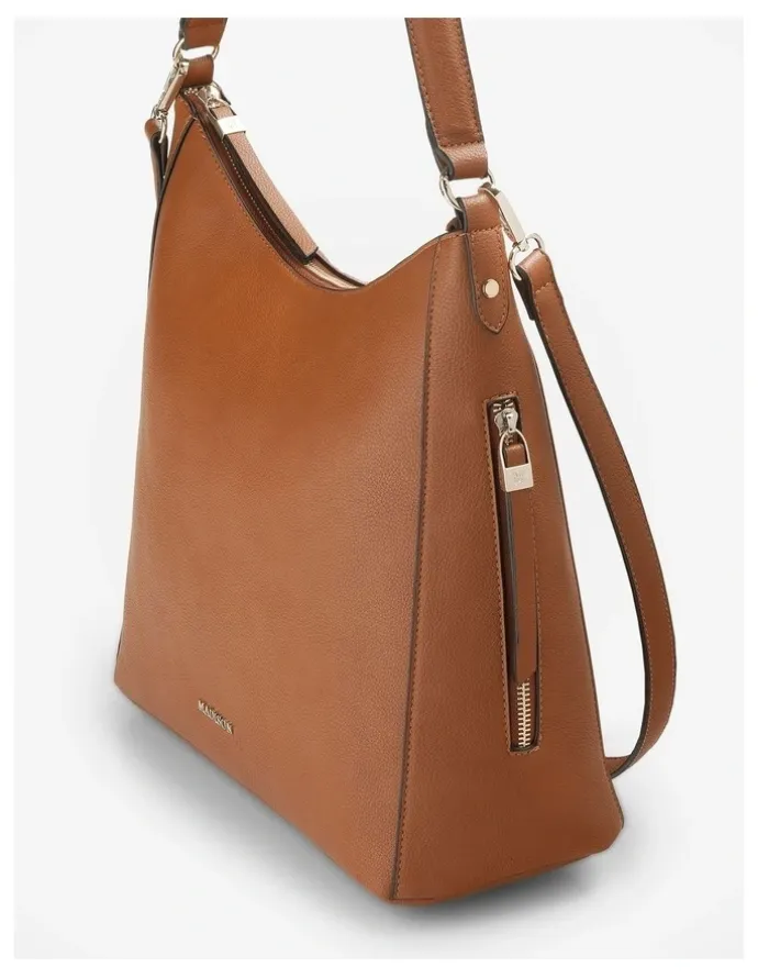 Madison Accessories Renata Large Hobo Shoulder Bag with Crossbody Strap in Light Tan