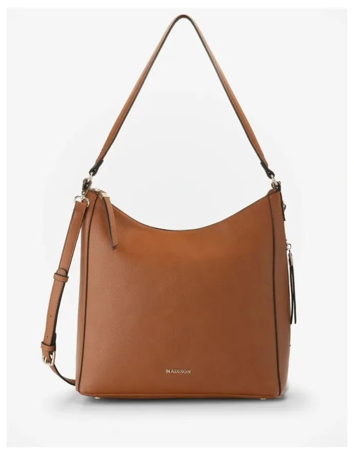 Madison Accessories Renata Large Hobo Shoulder Bag with Crossbody Strap in Light Tan