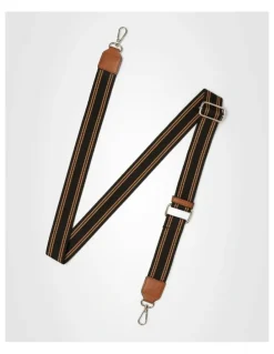 Madison Accessories Renee Zip Top 2 Compartment Crossbody Bag + Stripe Strap in Brown