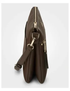 Madison Accessories Renee Zip Top 2 Compartment Crossbody Bag in Brown