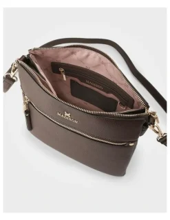 Madison Accessories Renee Zip Top 2 Compartment Crossbody Bag in Brown