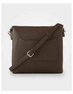 Madison Accessories Renee Zip Top 2 Compartment Crossbody Bag in Brown