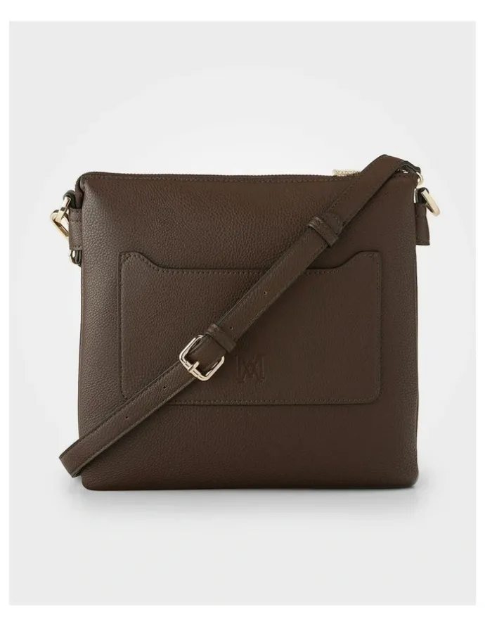 Madison Accessories Renee Zip Top 2 Compartment Crossbody Bag in Brown