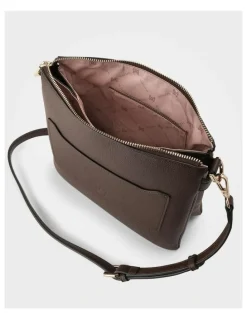 Madison Accessories Renee Zip Top 2 Compartment Crossbody Bag in Brown