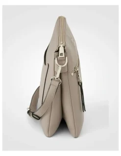 Madison Accessories Renee Zip Top 2 Compartment Crossbody Bag + Monogram Strap in Brown