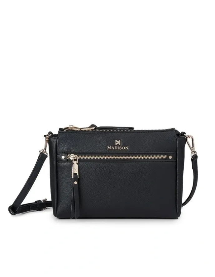 Madison Accessories Willow Zip Top Crossbody Bag in Black