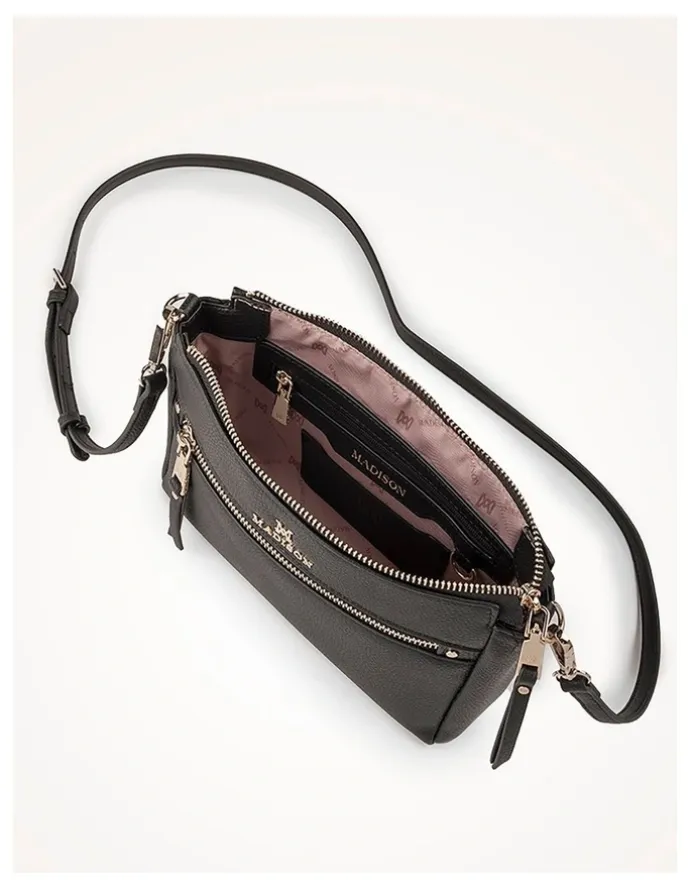 Madison Accessories Willow Zip Top Crossbody Bag in Black