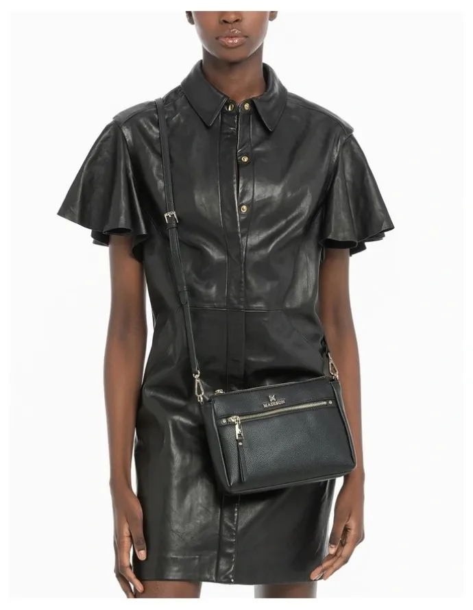 Madison Accessories Willow Zip Top Crossbody Bag in Black