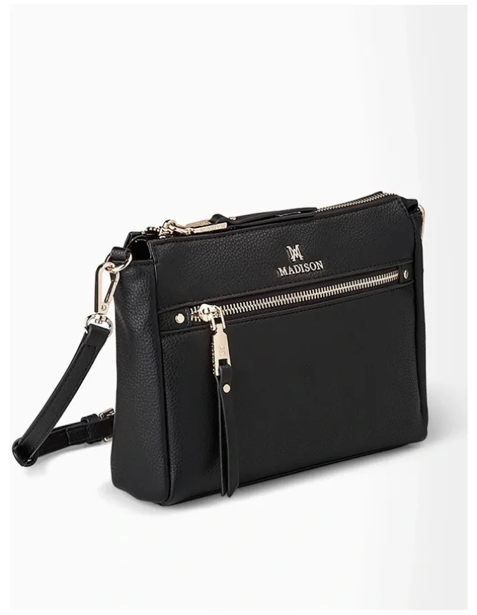 Madison Accessories Willow Zip Top Crossbody Bag in Black