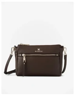 Madison Accessories Willow Zip Top Crossbody Bag in Chocolate