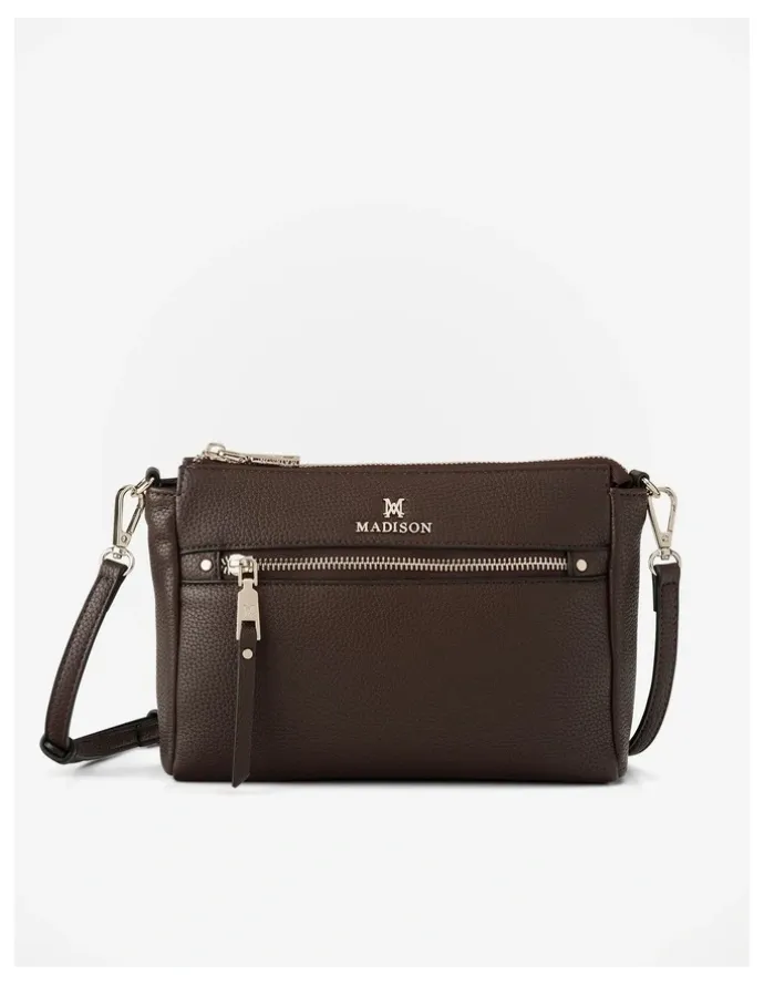 Madison Accessories Willow Zip Top Crossbody Bag in Chocolate