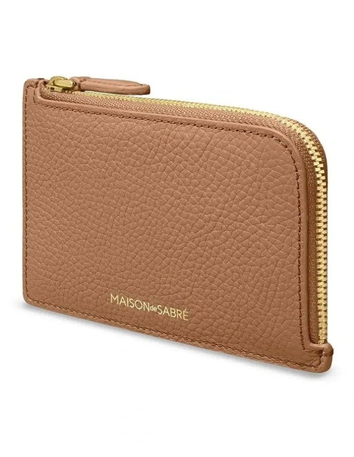 MAISON de SABRÉ Leather Zip Card Holder in Sandstone Brown