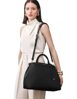 MAISON de SABRÉ The Large Palais Leather Top Handle Bag in Black Caviar