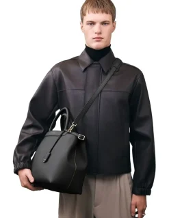 MAISON de SABRÉ The Large Palais Leather Top Handle Bag in Black Caviar
