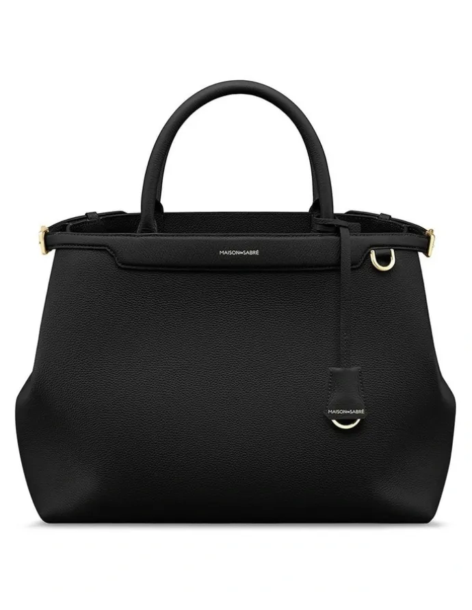 MAISON de SABRÉ The Large Palais Leather Top Handle Bag in Black Caviar