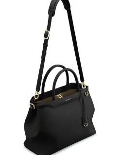 MAISON de SABRÉ The Large Palais Leather Top Handle Bag in Black Caviar