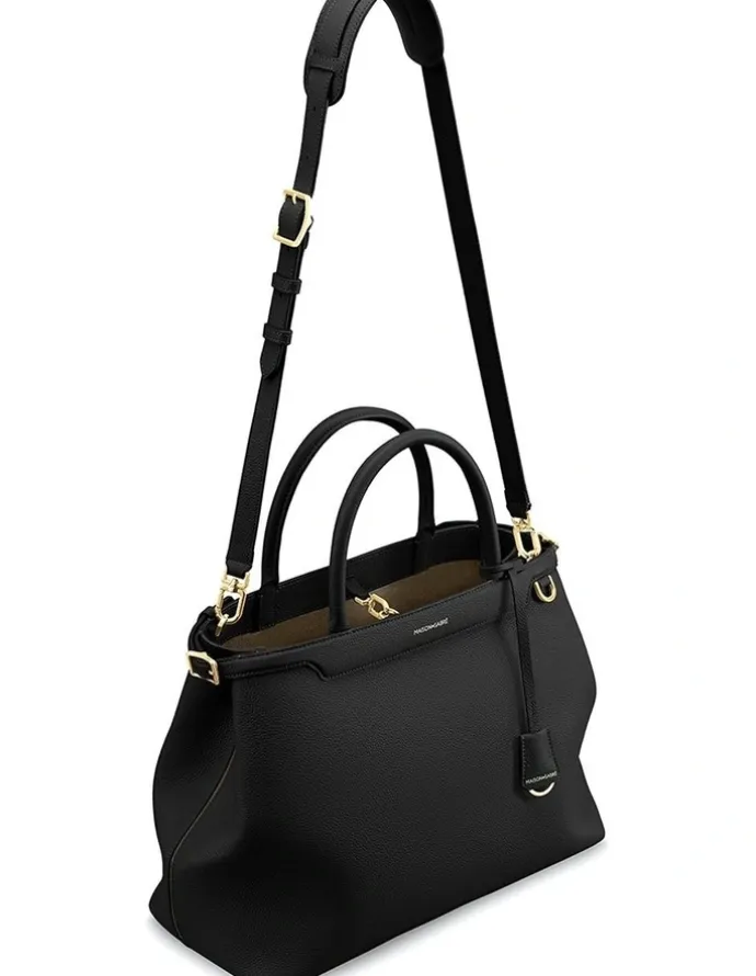 MAISON de SABRÉ The Large Palais Leather Top Handle Bag in Black Caviar