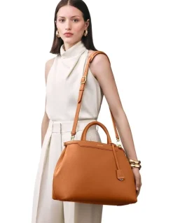 MAISON de SABRÉ The Large Palais Leather Top Handle Bag in Pecan Brown