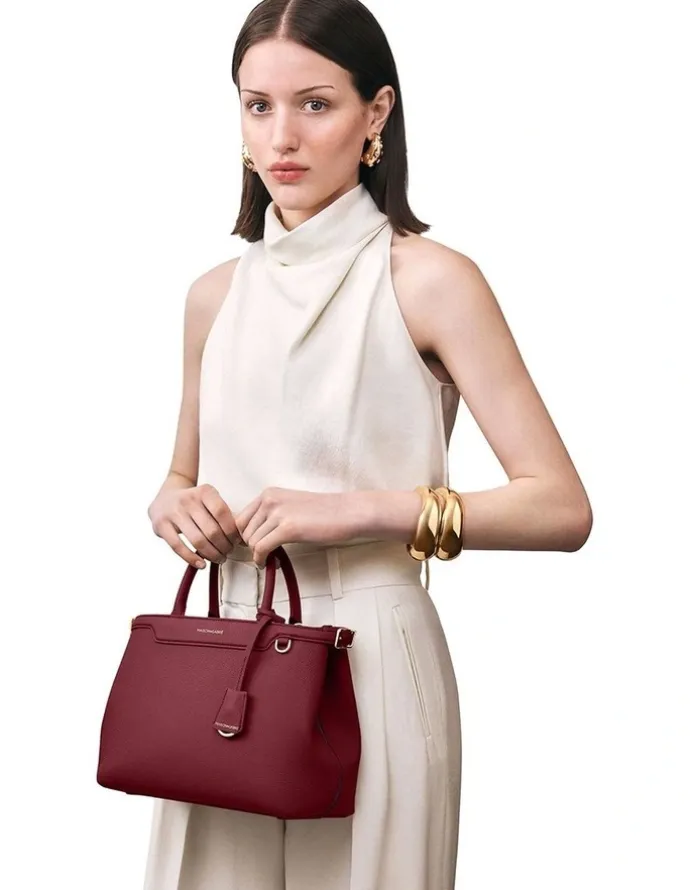 MAISON de SABRÉ The Medium Palais Leather Top Handle Bag in Plum Red