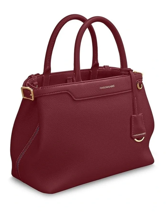 MAISON de SABRÉ The Medium Palais Leather Top Handle Bag in Plum Red