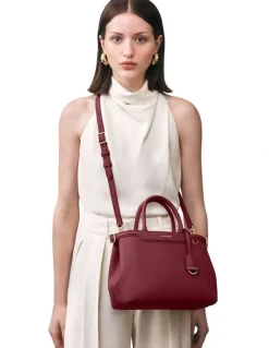 MAISON de SABRÉ The Medium Palais Leather Top Handle Bag in Plum Red