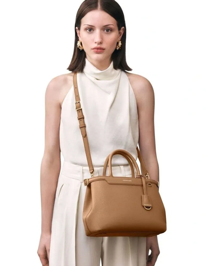 MAISON de SABRÉ The Medium Palais Leather Top Handle Bag in Sandstone Brown