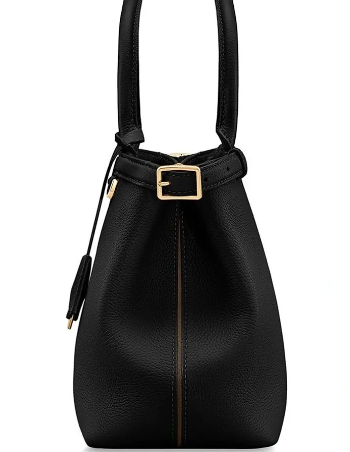MAISON de SABRÉ The Medium Palais Leather Top Handle Bag in Black Caviar