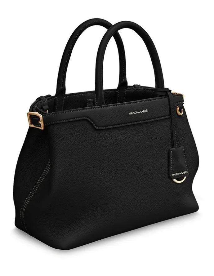MAISON de SABRÉ The Medium Palais Leather Top Handle Bag in Black Caviar