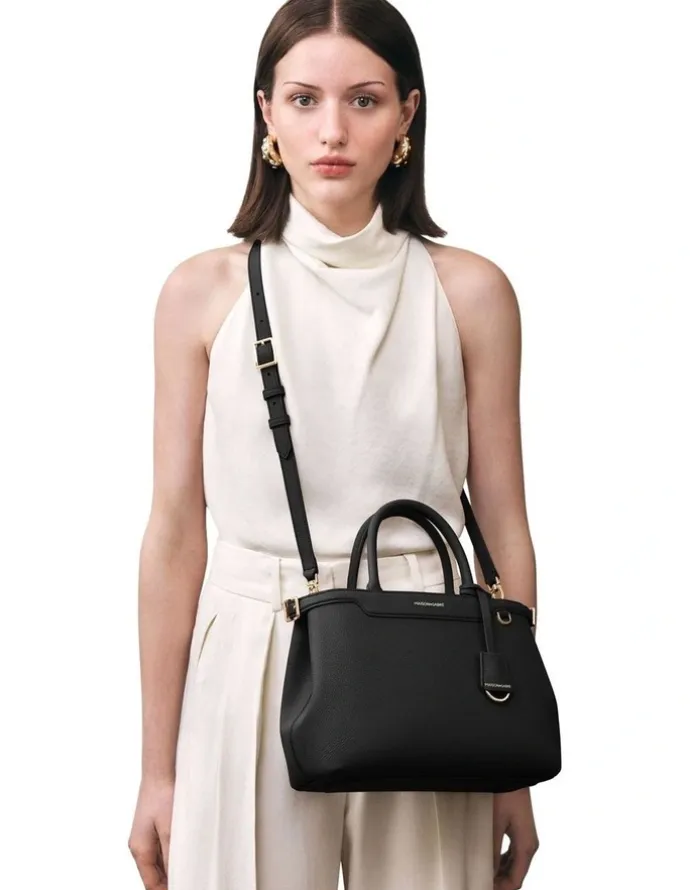 MAISON de SABRÉ The Medium Palais Leather Top Handle Bag in Black Caviar
